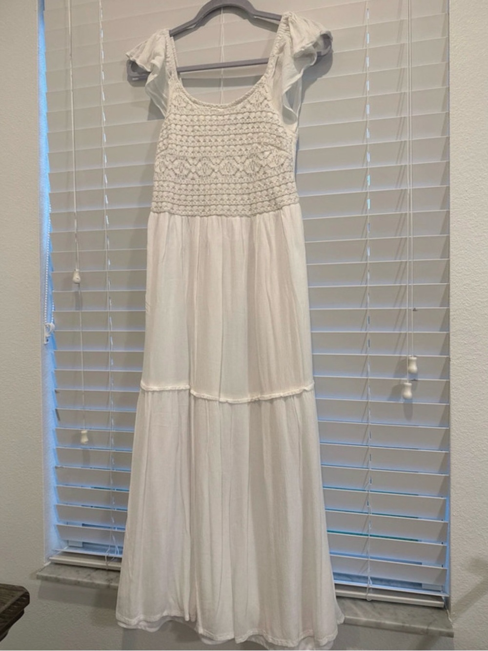 White Crochet Bodice Maxi Dress for Women